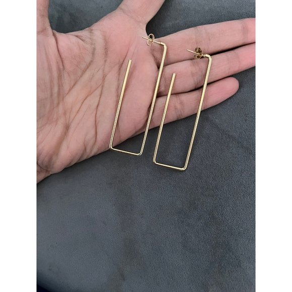 Large gold hoop earrings big chunky square rectangle  gold hoop earrings - Picture 3 of 8